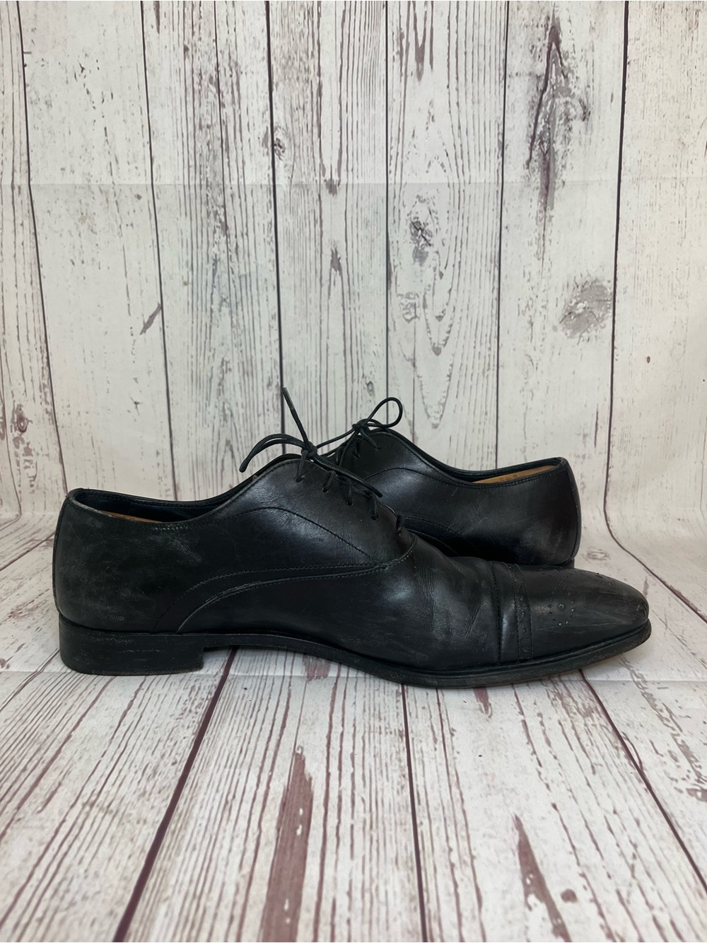 Men's Prada Size 8 Black Leather Dress Shoes Cap-Toe Oxford - Picture 9 of 16